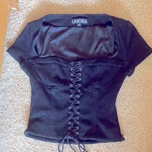 I. AM. GIA. Black Corset Lace up Top